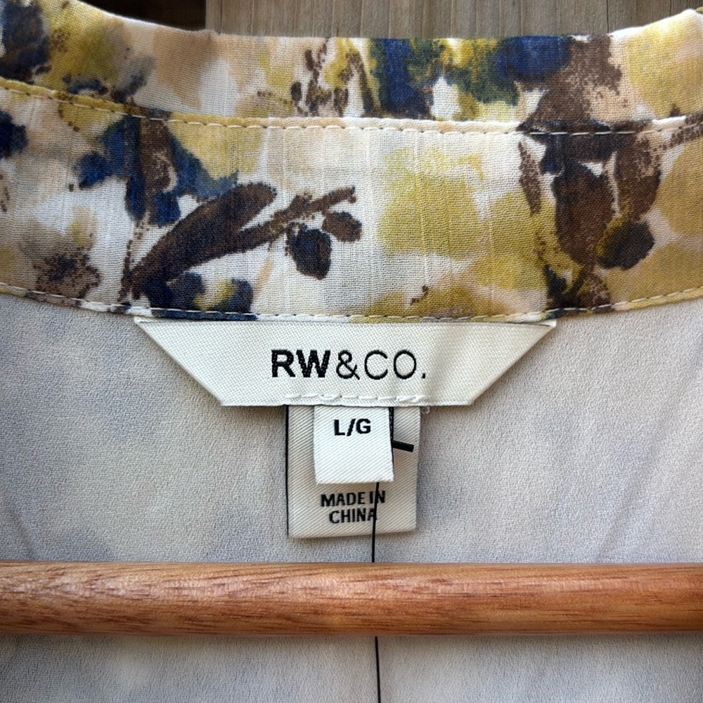 RW&Co Short Sleeved Button Down Chiffon Dress Floral Dress with Belt Sz L - Picture 6 of 11